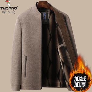 啄木鸟中年男士毛呢夹克爸爸秋装外套秋冬季中老年呢子男装50岁60