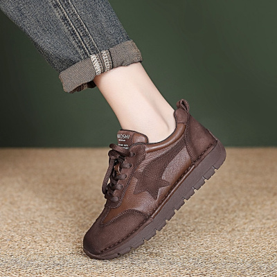头层牛皮运动休闲鞋女2026春季新款平底复古透气德训鞋单鞋_764