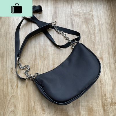 尼龙腋下包小众女包2020新款潮夏季百搭单肩斜挎包黑色链条法棍包NEW LAKE 黑色女士单肩包