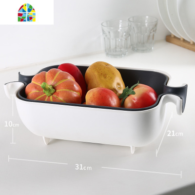 封后洗菜盆子水果盘双层客厅家用筐北欧厨房淘米滤翻转漏筛 FENGH [40%选择]一个方形+一个圆形大号(梨花洗菜篮