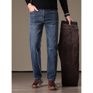 秋冬加厚加绒牛仔裤男新款复合真超绒保暖商务休闲中年爸爸裤