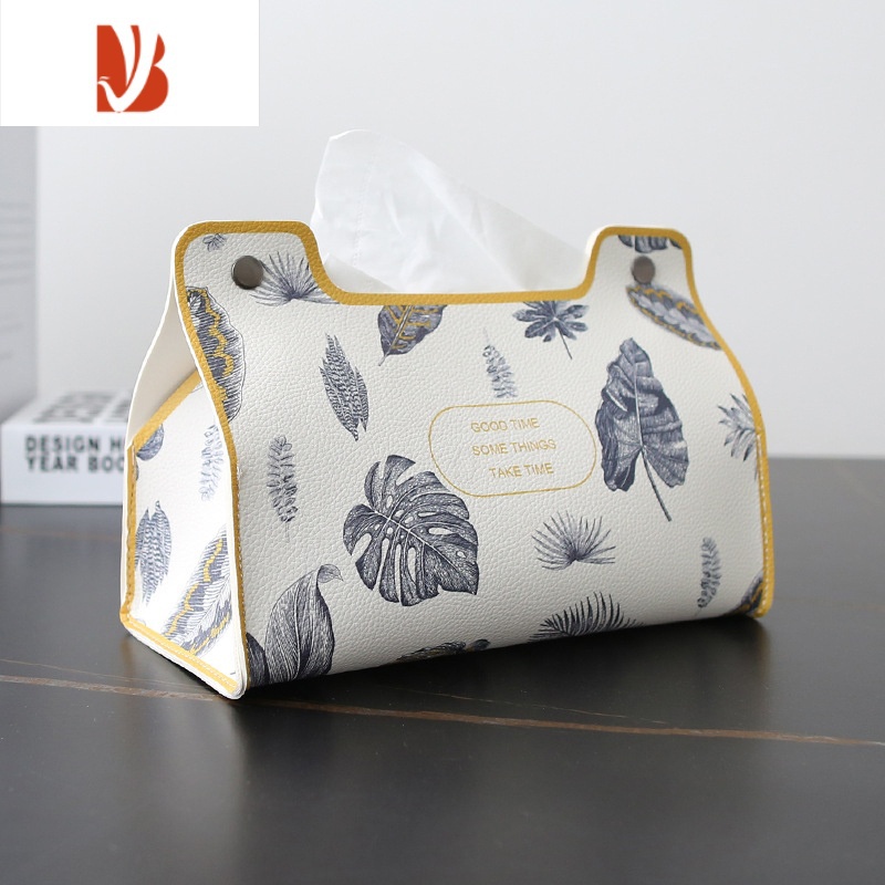 三维工匠文艺纸巾盒家用抽纸盒客厅摆设装饰车用纸巾套皮革创意纸抽盒 龟背叶[普通材料]