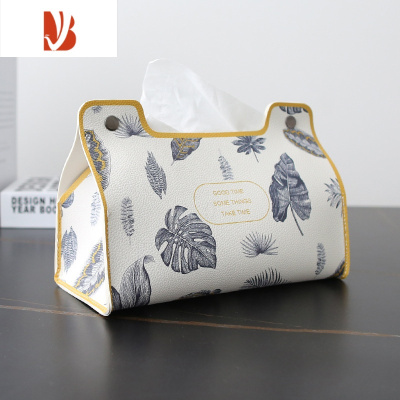 三维工匠文艺纸巾盒家用抽纸盒客厅摆设装饰车用纸巾套皮革创意纸抽盒 龟背叶[普通材料]