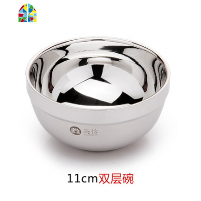 不锈钢碗面碗带盖饭碗汤碗家用大号铁碗小碗中式双层防烫吃饭餐碗 FENGHOU 12CM双层碗1个+红色盖