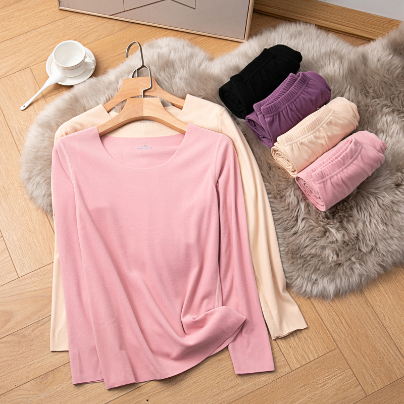 女士无痕速热保暖内衣套装女磨毛加绒女式薄款秋衣裤轻暖徳绒