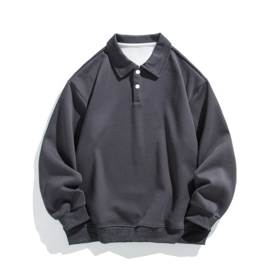 春秋季新款男韩版350g重磅翻领纯色光板长袖polo衫潮情侣百搭卫衣