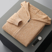 秋冬保暖外穿加厚山羊绒男士帽衫宽松休闲连帽针织羊绒衫拉链外套