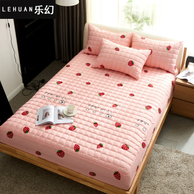 乐幻(LEHUAN)家纺加厚磨毛夹棉床笠单件韩版印花加棉床单1.5m床套1.8米床笠聚酯纤维甜心草莓Bsb1.2*2.0m