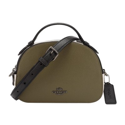 蔻驰COACH奢侈品女士绿色拼色牛皮革手提单肩斜挎半月形包礼物送女友6156QBRO5