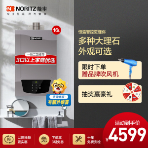 能率(NORITZ) 16升彩壳燃气热水器天然气 智控恒温 带水量伺服器GQ-16PA6AFEX-G03(远山)高端机