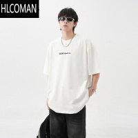 HLCOMAN日系简约短袖男夏季潮牌宽松字母印花上衣百搭T恤衫