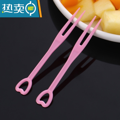 敬平水果叉单独包装塑料叉子透明KTV商用爱心水果叉点心蛋糕叉 粉色 500支[ 买5送1]牙签