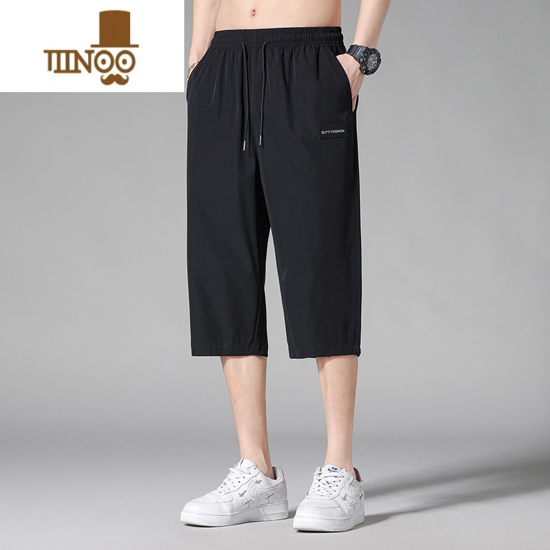 YANXU冰丝七分裤子男生休闲短裤男款夏季薄款潮牌宽松运动速干六分中裤