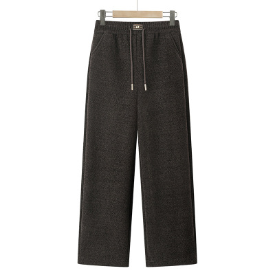 新款妈妈冬装松紧腰保暖直筒裤子中老年女装加绒加厚毛呢长裤_1