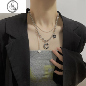 JiMi银银字母C双层项链女ins嘻哈蹦迪轻奢小众设计款不掉色锁骨链配饰 字母C双层项链内长39外长43CM