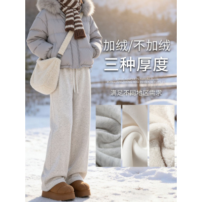 羊羔绒运动裤子女外穿新款冬加厚加绒棉裤小个子宽松阔腿卫裤_25