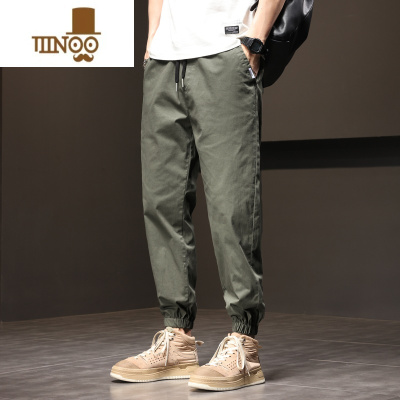 YANXU美式休闲裤男士夏季薄款宽松束脚2023新款冰丝速干工装九分长裤子