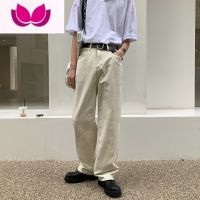 七斓卡其色直筒裤子男夏季日系基础款阔腿休闲裤潮流宽松百搭垂感长裤