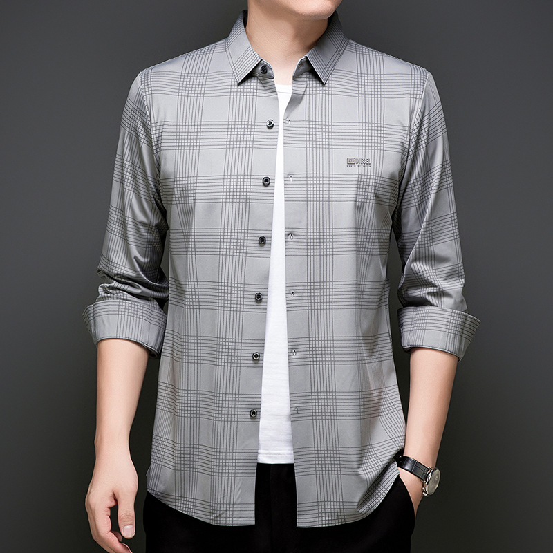 男式衬衫春秋款男装中年男士商务休闲长袖衬衣
