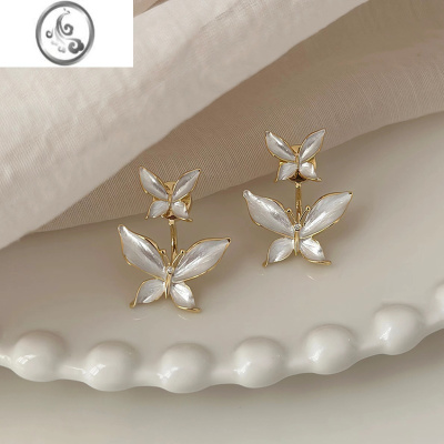 JiMi小众设计感高级小巧蝴蝶耳环女一款两戴气质耳钉耳饰2023年新款潮