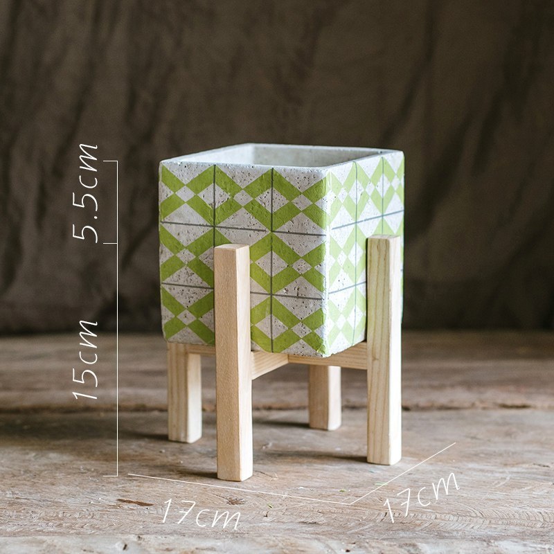 家柏饰(CORATED)氧气系列方体水泥花器花盆花瓶装饰收纳摆件清新艺术风格 F白蜡木架套装,打孔请备注 大