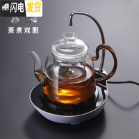三维工匠煮茶壶玻璃套装蒸茶壶蒸汽煮茶器家用普洱烧水电陶炉茶炉自动上水 B款壶加黑白抽水炉(双内胆送4杯)茶具