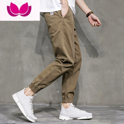 七斓春季裤子男士复古工装弹力束脚裤宽松休闲裤男潮收脚九分男裤