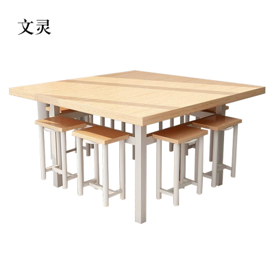 文灵餐桌学校食堂小吃店快餐桌椅饭堂橡木色方桌1200*1200*750含椅