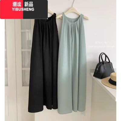 YIBUSHENG设计感露背清凉连衣裙女季2023新宽松显瘦长裙极简法式小众裙子