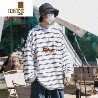 YANXU日系条纹长袖t恤男士潮牌痞帅炸街圆领打底衫上衣港风卫衣