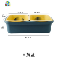双层厨房洗菜盆水果盘水池塑料蓝淘菜筐篮子家用分类 FENGHOU 撞色草绿洗菜篮洗菜篮