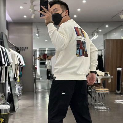 男装卫衣秋冬新款套头长袖打底衫修身休闲内搭印花上衣外套男士潮