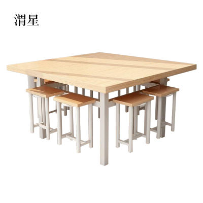 渭星餐桌学校食堂小吃店快餐桌椅饭堂橡木色方桌1200*1200*750含椅