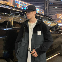 [2.5折价160元]唐狮春季新款外套男拼接工装连帽户外休闲防风冲锋少男上衣潮牌