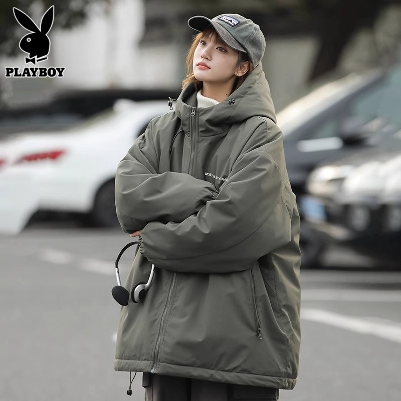 花花公子棉衣男士冬季情侣款加厚保暖连帽棉服户外山系冲锋衣外套