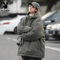 花花公子棉衣男士冬季情侣款加厚保暖连帽棉服户外山系冲锋衣外套
