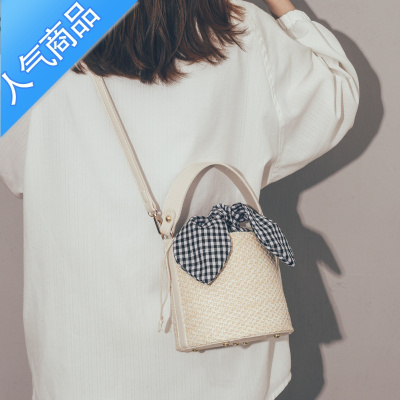 FENGHOU草编度假沙滩包包女2021新款韩版百搭斜挎包洋气仙女手提水桶女包女斜挎包
