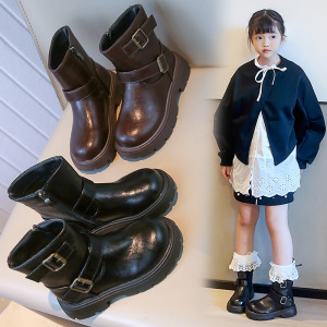 秋冬季新款儿童皮靴男童女童马丁靴轻便中筒英伦时装靴子靴子