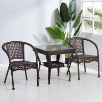 户外桌椅餐桌庭院休闲藤椅三件套室外腾椅藤编椅 64透明方桌2椅1桌