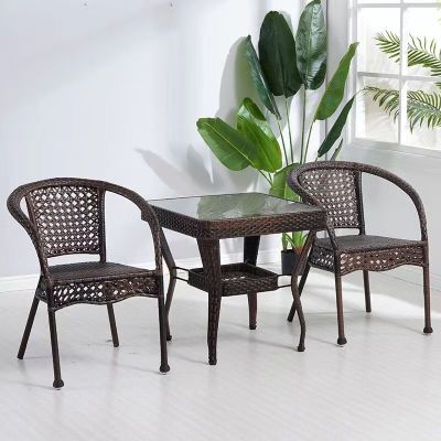 户外桌椅餐桌庭院休闲藤椅三件套室外腾椅藤编椅 64透明方桌2椅1桌