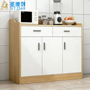 鑫金虎 简约现代餐边柜厨房储物柜北欧风碗柜家用茶水柜 浅胡桃白90cm