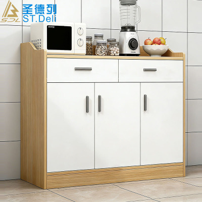 鑫金虎 简约现代餐边柜厨房储物柜北欧风碗柜家用茶水柜 浅胡桃白90cm