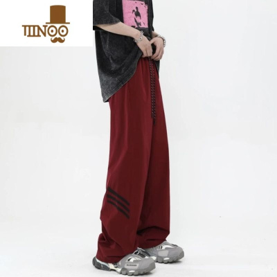 YANXU冰丝裤子男夏季薄款宽松直筒条纹设计抽绳速干裤美式运动休闲长裤