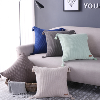 北欧简约纯色全棉毛线流苏抱枕靠垫套纯棉可爱沙发办公室腰靠枕套