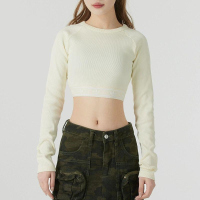 ADIDAS阿迪达斯三叶草长袖T恤运动休闲针织圆领短款女装JD0013 C