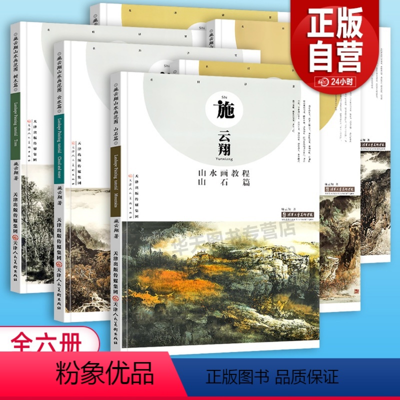 [正版]8开本全6册施云翔山水画教程云水山石树木+山水画范图水墨浅绛彩墨写生绘画步骤详解画集青绿山水画技法讲座 天津人