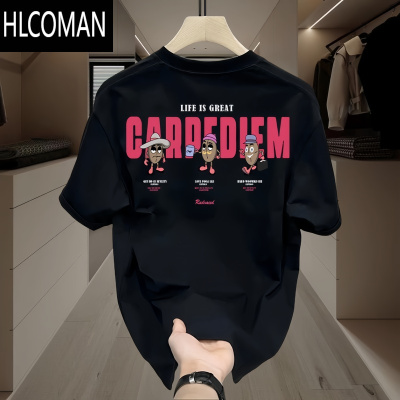 HLCOMAN夏季新款印花圆领潮流个性宽松男女t恤短袖上衣港风情侣装潮