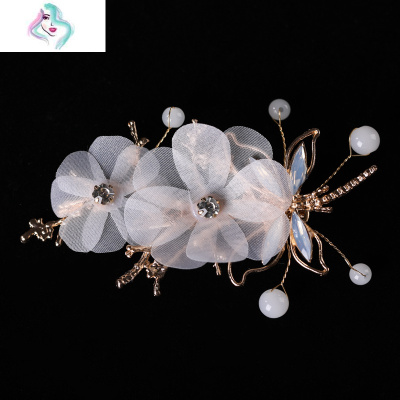 汉服头饰流苏发夹步摇古风发饰古装配饰超仙气古代边夹儿童女对夹你那么美金色白花-流苏款（1对）