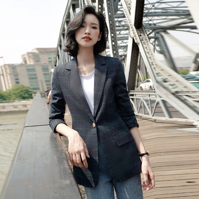 网红格子小西装外套女韩版学生2019秋冬新款英伦风女士正装ol修身显瘦西服