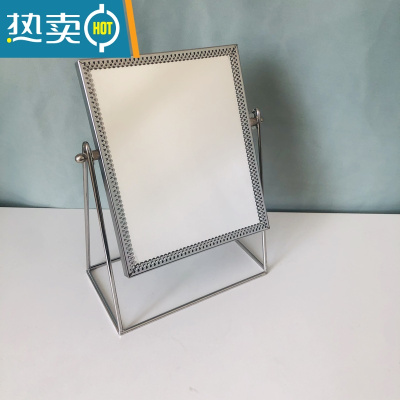 敬平网红ins少女心化妆镜便携欧式金边小圆镜旋转台式桌面化妆品镜子便携式用镜 银色方镜 热力推荐